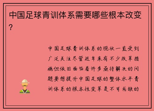 中国足球青训体系需要哪些根本改变？