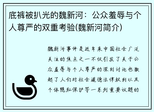 底裤被扒光的魏新河：公众羞辱与个人尊严的双重考验(魏新河简介)