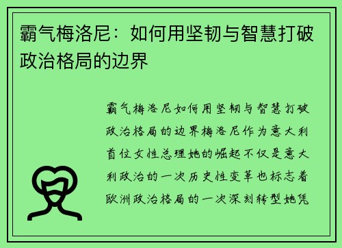 霸气梅洛尼：如何用坚韧与智慧打破政治格局的边界